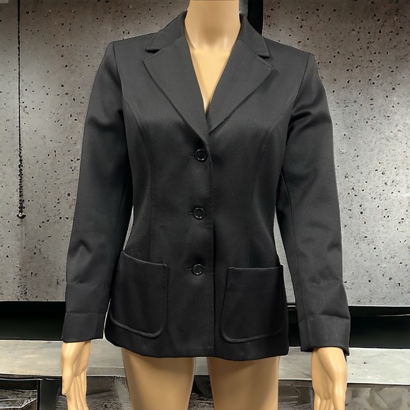 BCBGMaxazria Black 3 Button Slim Fit Shoulder Pad Pocket Blazer Jacket Womens 4 - Picture 9 of 15